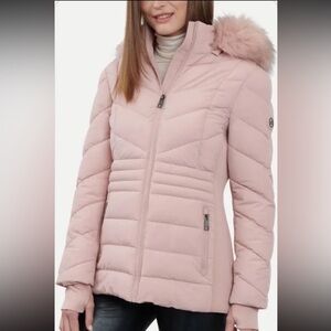 🩷 Michael Kors Women's Faux-fur-trim Hooded Puffer Coat Rosewater NWT‼️FINAL